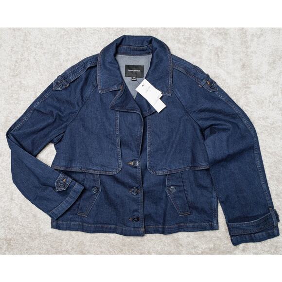 Banana Republic Jackets & Blazers - Banana Republic Dark Blue Wash Denim Short Trench Jacket Womens M NWT